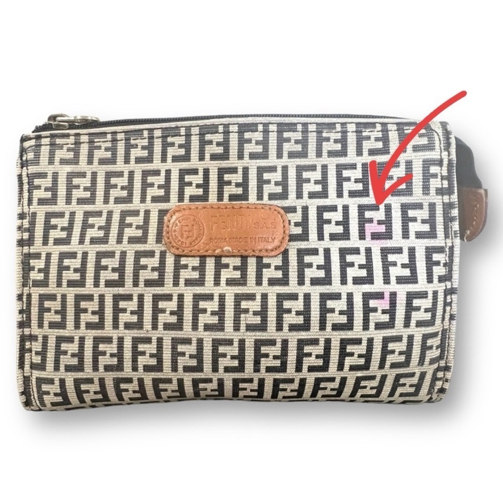 Fendi Zucca Canvas Cosmetic Pouch Bag | Brown FF Logo Mini Bag | Made in Italy - Picture 6 of 15
